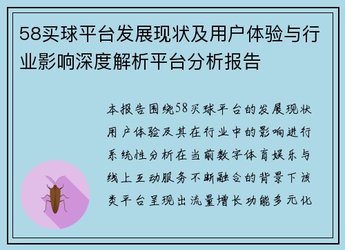 58买球平台发展现状及用户体验与行业影响深度解析平台分析报告 58买球平台发展现状及用户体验与行业影响深度解析平台分析报告